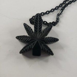 Black Metal Potleaf Cannabis Marijuana Necklace